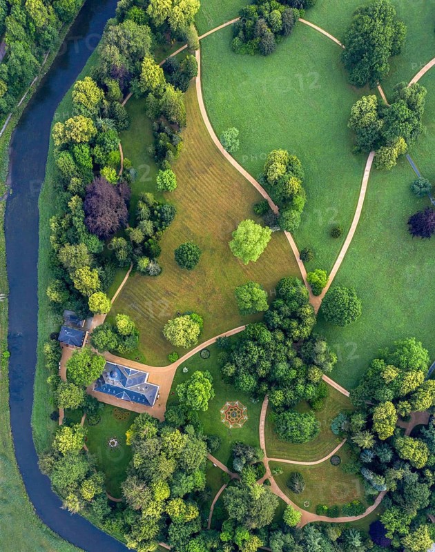 Germany, Greizer Park, Sommerpalais Greiz, Thuringia, Thuringia, aerial view, cultivated landscape, cultural landscape, landscape, landscape, aerial view, Vogtland