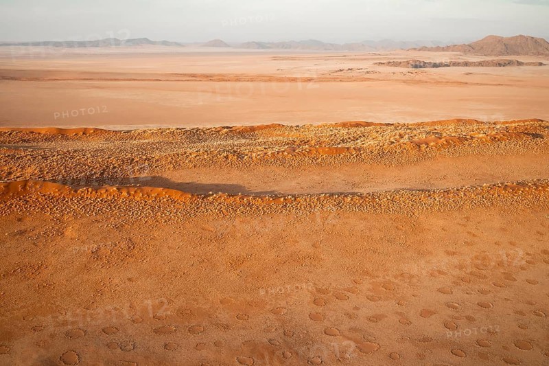 Sandy desert with Fairy Circles, circular areas, aerial view, Namib Desert, Namib Naukluft Park