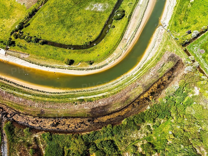 Cuckmere Valley from a drone, Hindover Hill, South Downs, East Sussex, England, United Kingdom