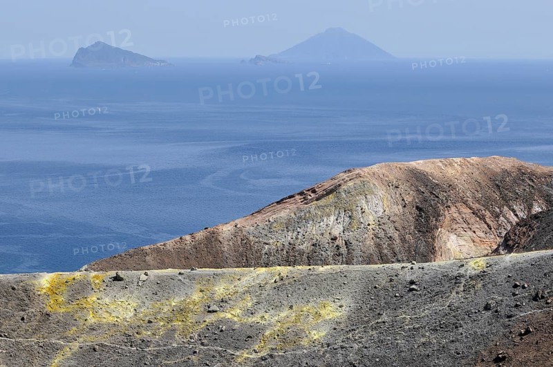 Crater, Vulcano, Panarea and Stromboli in the background, Aeolian or Lipari Islands, Sicily, Southern Italy, Italy