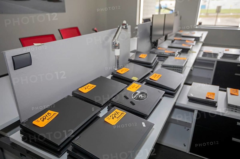 Oak Park, Michigan USA - 11 May 2026 - The remaining assets of Bollinger Motors are prepared for sale at a court-ordered auction, scheduled for May 13. Bollinger was founded in 2015, making electric trucks. Computers and other office equipment were included in the sale