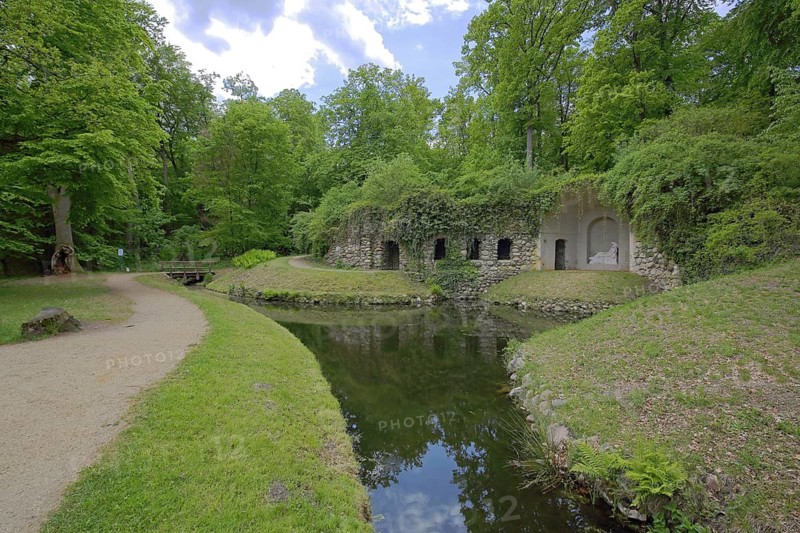 Egeria Grotto, landscape with pond, castle park, Rheinsberg, Ruppiner Switzerland, Ruppiner Land, Brandenburg, Germany