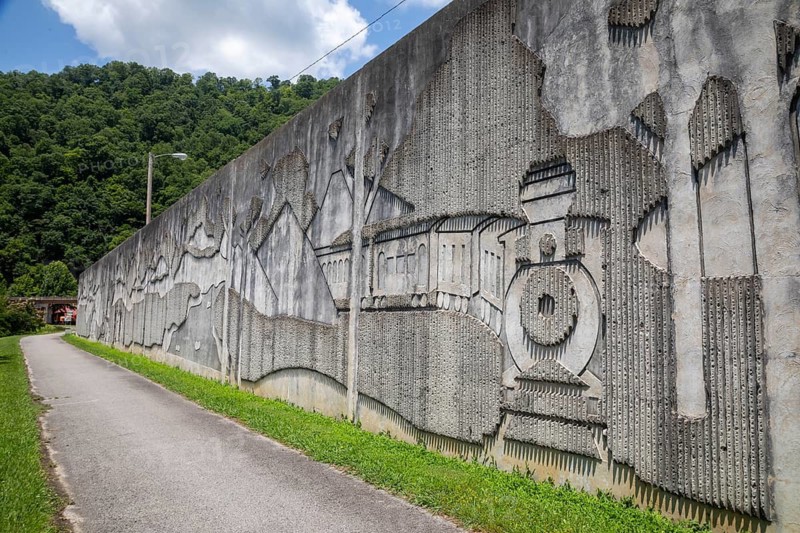 Matewan, West Virginia, The flood wall along the Tug Fork River highlights the coal mining and union organizing history of Matewan