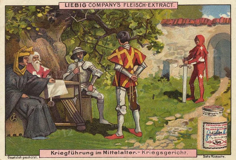 Picture series Warfare in the Middle Ages, depiction of a court-martial in the Middle Ages, Liebigbild, digitally restored reproduction of a collector's painting from around 1900, exact date unknown