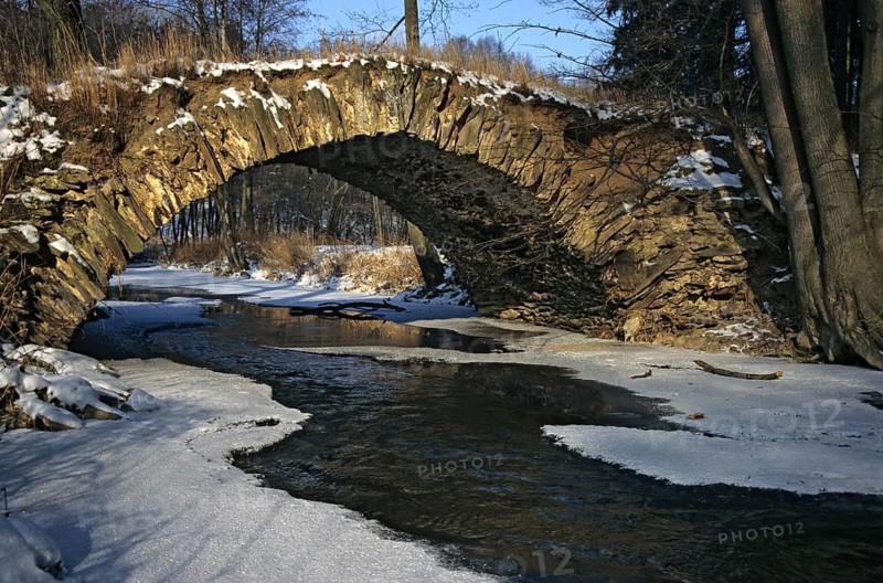 Aumatal, Germany, Greiz, Thuringia, bridge, bridge, ice, flowing water, river, ice, landscape, nature reserve, nature reserve, river, snow, winter