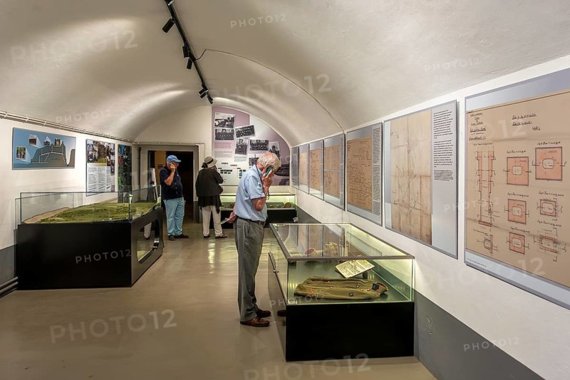 Visitors with audio guides at Fort Eben-Emael, Belgian WW2 fortress neutralized by German paratroopers during the Second World War Two in Belgium