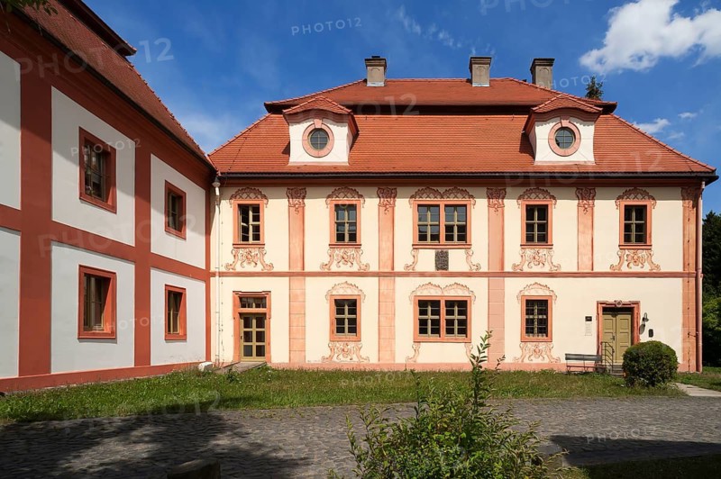 Guest and chancellery building built in 1771, Cistercian Abbey Klosterstift St. Marienthal an der Neisse, gergr.1234, oldest woman's monastery of the order in Germany, Upper Lusatia, Saxony, Germany