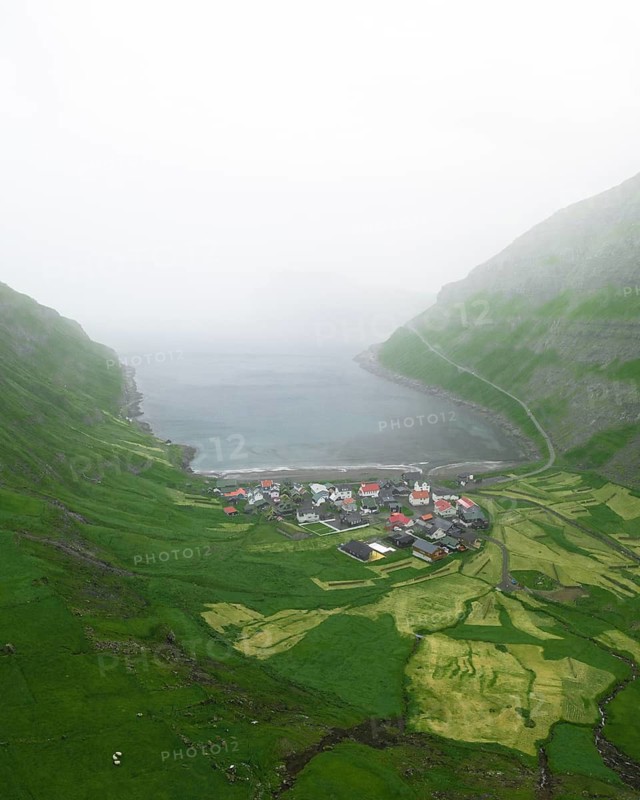 Aerial view of Tjornuvik, Faroe Islands