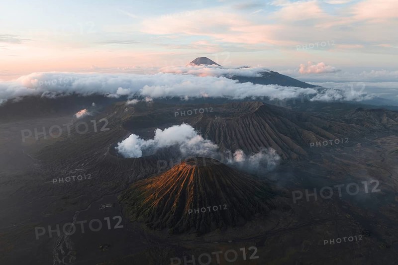 Aerial view of Mount Bromo volcanic crater, East Java, Indonesia