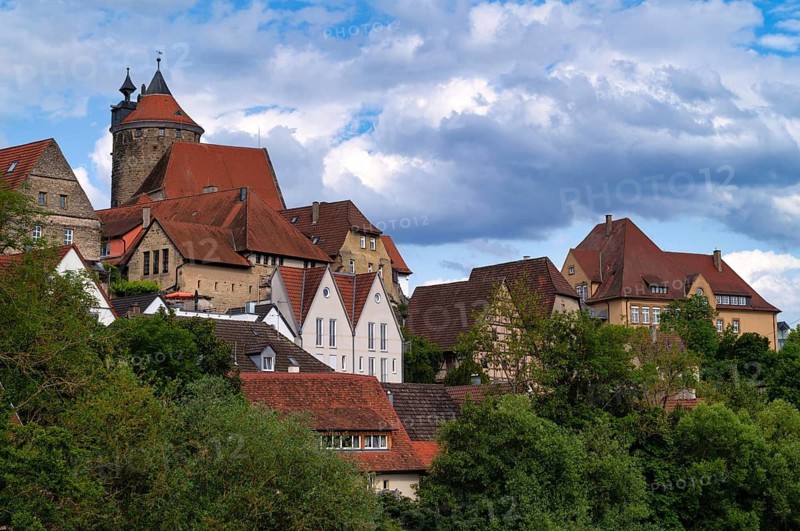 View of Obere Burg, Schochenturm, Old Town, Besigheim an der Enz, Baden-Württemberg, Germany