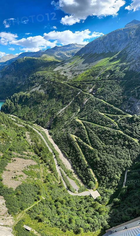 View from the airwalk free-floating viewing platform facing away from the water side of the Kölnbrein dam on hiking trail from the edge of the dam into the Malta Valley, Malta, Carinthia, Austria