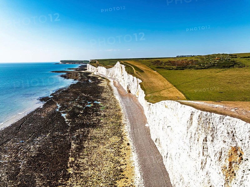 Seven Sisters Cliffs from a drone, English Channel, East Sussex, South-east England