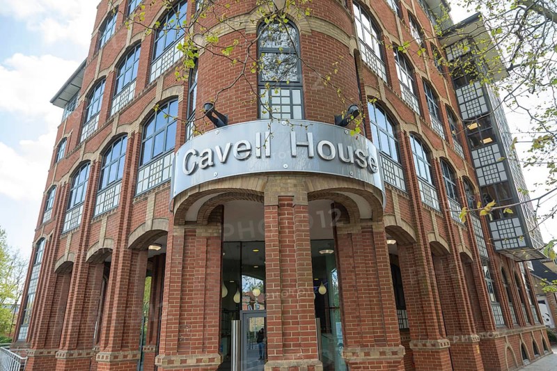 Sign above entrance doorway to Cavell House office block building, Norwich, Norfolk, England, UK architects Feilden & Mawson