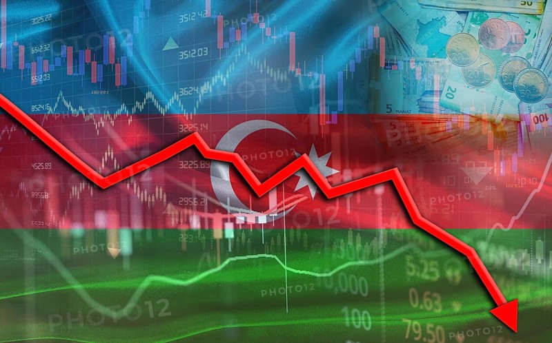Azerbaijan financial fall on economy market. Azerbaijani financial crisis on economic graph