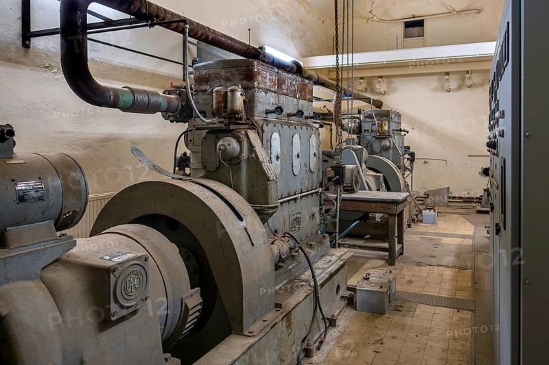 Generator room inside Fort Eben-Emael, Belgian WW2 fortress neutralized by German paratroopers during the Second World War Two in Belgium