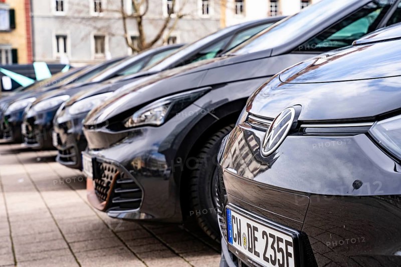 Several parked cars, Volkswagen and Cupra, in a row, Deer, E-Carsharing, Stuttgart, Germany