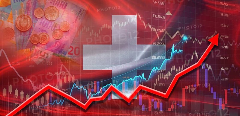 Switzerland financial growth on market graph. Switzerland economic growth on financial graph background
