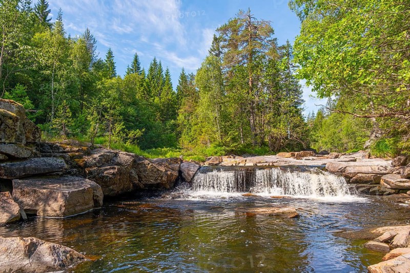 View of a waterfall and the surrounding nature, Telemark, Norway
