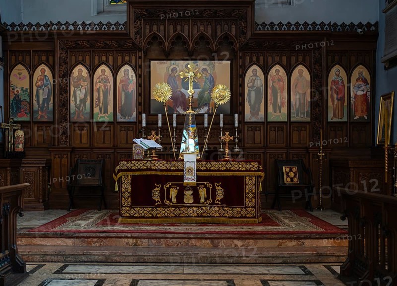 Interior view of choir room, altar, St Mary Aldermary Church, City of London, London, England, Great Britain, Great Britain