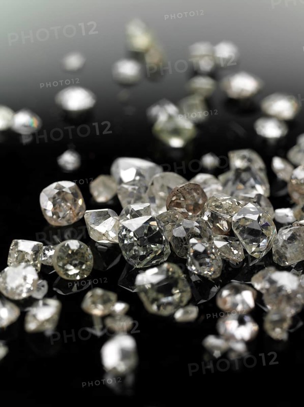 Many valuable diamonds, some rough, some cut, for further processing for the jewellery industry