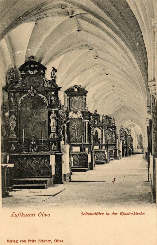 Historical postcard of the interior of Oliva Cathedral, Oliwa, in Danzig, Poland, with a view of the side altars, authentic reproduction of an old postcard, around 1910, historical, exact date unknown