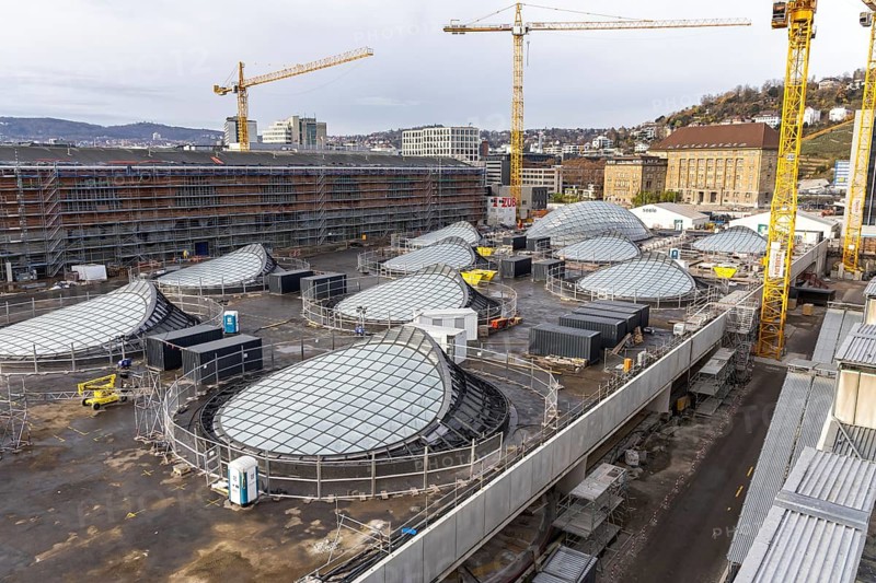 Stuttgart 21 construction site new main station with light eyes on the roof of the transit station in Stuttgart, Germany