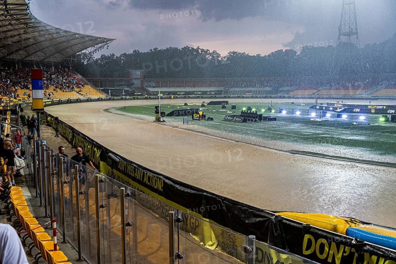 WROCLAW, POLAND - JUNE 20, 2026: DEWALT FIM Speedway GP of Poland. Heavy rain before the competition