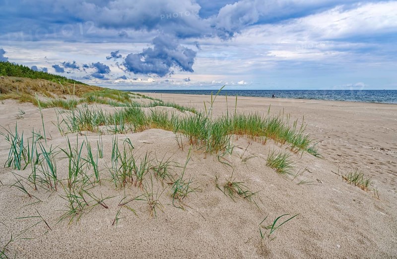 Dunes on the Baltic Sea beach after rain on a public sandy beach. Grzybowo, West Pomerania, Poland