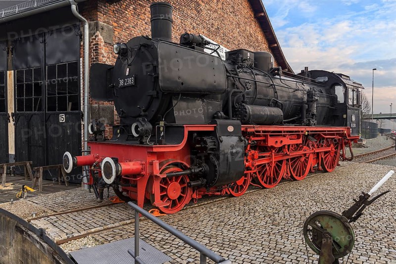 Passenger locomotive 38 2383 built in 1918, former depot, German Steam Locomotive Museum, Neuenmarkt, Upper Franconia, Bavaria, Germany
