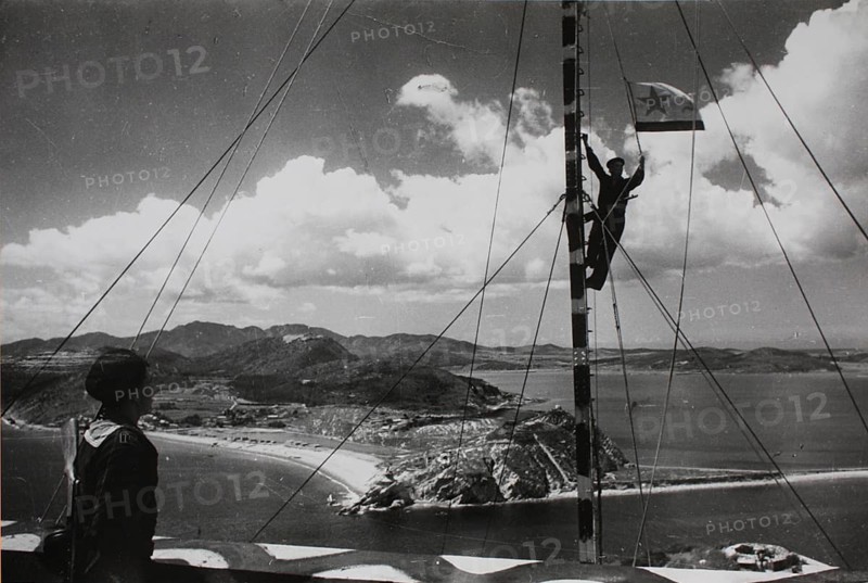 Second World War, Soviet–Japanese War. Occupation of Port Arthur (Manchuria) by Soviet airborne troops on 22 August 1945. Following the occupation, Soviet marines hoist the Navy flag over Port Arthur Bay, China, August 1945. Soviet–Japanese War. The Soviet Union's official entry into the war against Japan took place on 8 August 1945 with the delivery of the declaration of war in Moscow, following which the large-scale Soviet invasion of Manchuria began on 9 August 1945