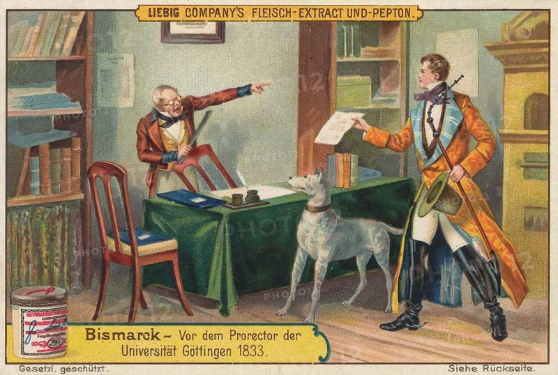 Picture series Pictures from the life of Otto von Bismarck, a depiction of Bismarck as a young student in 1833, as he appears in front of the Vice Rector of the University of Göttingen, favorite picture, digitally restored reproduction of a collector's painting from around 1900, exact date unknown