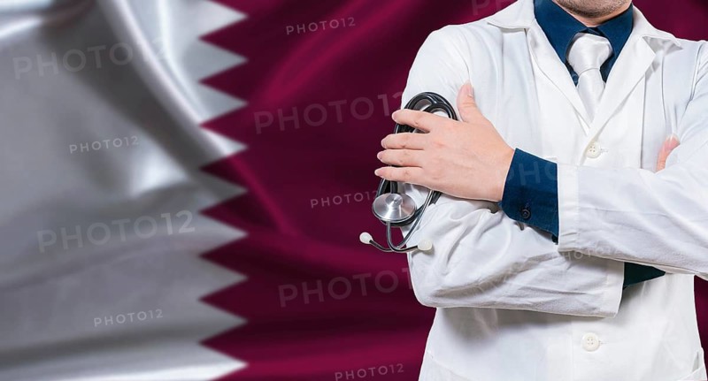Qatari national health system, Medical professional holding sthetoscope isolated