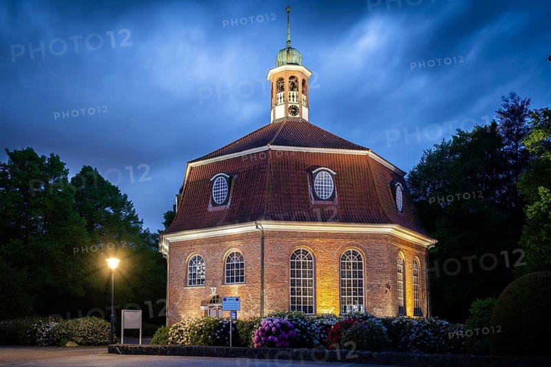 Evangelical Lutheran Church on the Market as a Sacred Central Building at the Blue Hour, Eimsbüttel, Niendorf, Hamburg