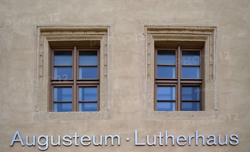 Logo, Luther House and Augusteum, Luther city Wittenberg, Saxony-Anhalt, Germany