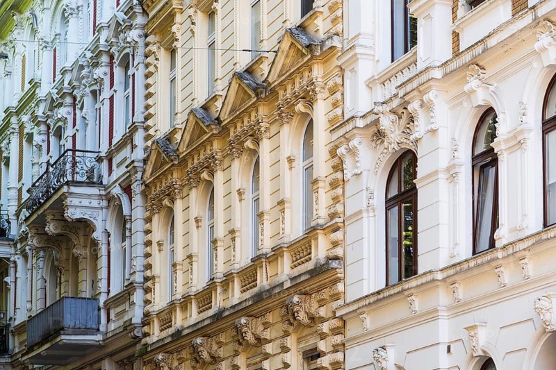 Street with old buildings from the Wilhelminian era in Wuppertal, Germany