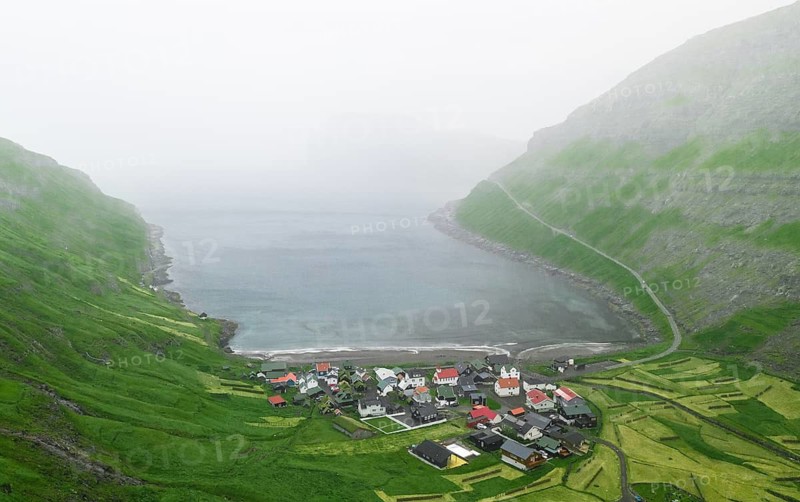 Aerial view of Tjornuvik, Faroe Islands