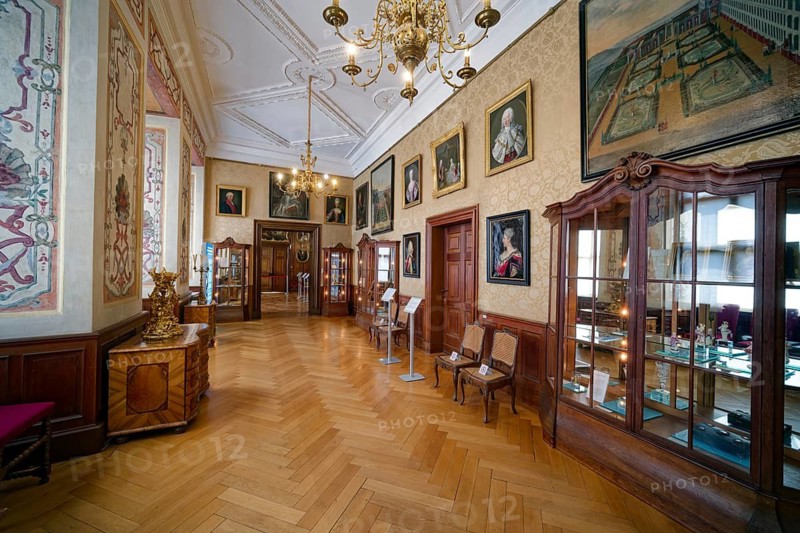 Brown Gallery, originally a passage room between Duke and Duchess, Friedenstein Castle, former residence of the Dukes of Saxe-Coburg and Gotha, early Baroque, Ernst the Pious, interior, old town, Gotha, Thuringia, Germany
