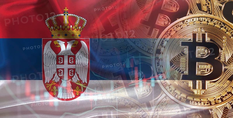 Bitcoin cryptocurrency with Serbia flag, Investors in Blockchain Technology with Serbian flag background