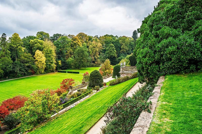 Autumn colors over Powis Castle and Garden, Welshpool, Powys, Wales, UK