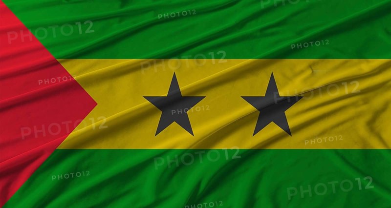 Sao Tome and Principe flag waving. Flag of Sao Tome and Principe with cloth texture
