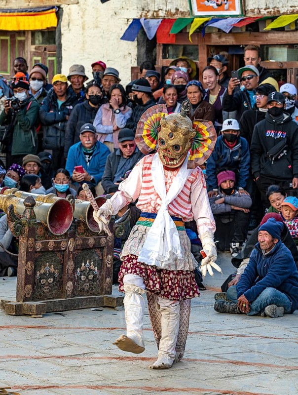 Buddhist monks' mask dances to the Tji Festival, Lo Manthang, Mustang, Upper Mustang, former kingdom, Nepal