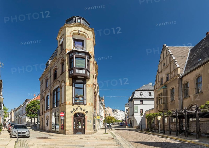 Historic shopping street Zwickauer Strasse in Reichenbach im Vogtland, Saxony, Germany