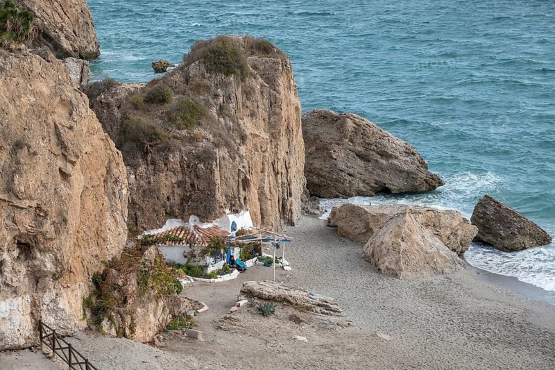 View of Playa de la Calahonda Beach from Balcón de Europa, Nerja, Costa del Sol, Andalusia, Spain