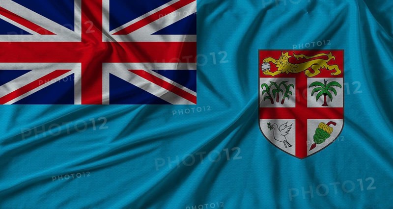 Fiji flag with fabric texture background. National flag of Fiji with cloth texture