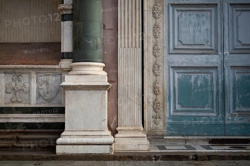 Details, entrance area, column, door, Santa Maria Novella, old town, Florence, Tuscany, Italy
