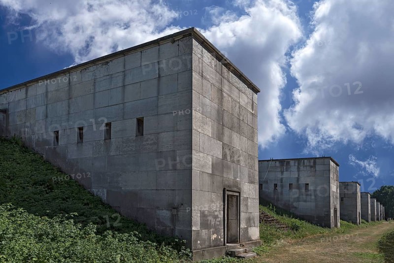 Towers around the formerly planned stadium, should plumbing be used, Reichsparteitagsgelände, Wolkenhimmel, Nuremberg, Middle Franconia, Bavaria, Germany