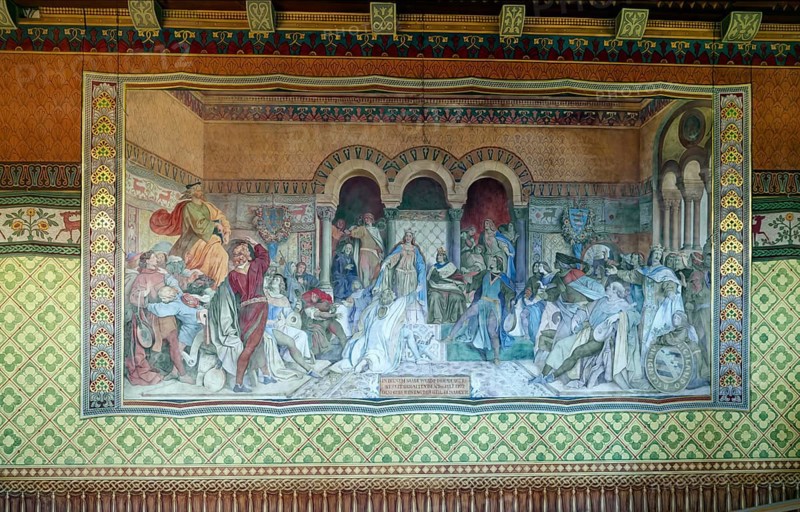 Fresco The Singers' War by Moritz von Schwind, Singers' Hall, Wartburg, Castle in the Thuringian Forest, UNESCO World Heritage, interior, Eisenach, Thuringia, Germany