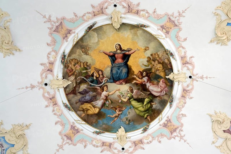 Ceiling painting of St. Maria Loretto chapel, Oberstdorf, Oberallgäu, Allgäu, Bavaria, Germany