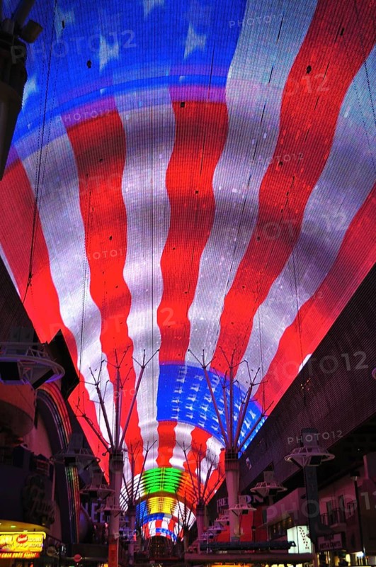 Light roof shows a large American flag over the street, Las Vegas, Nevada, USA