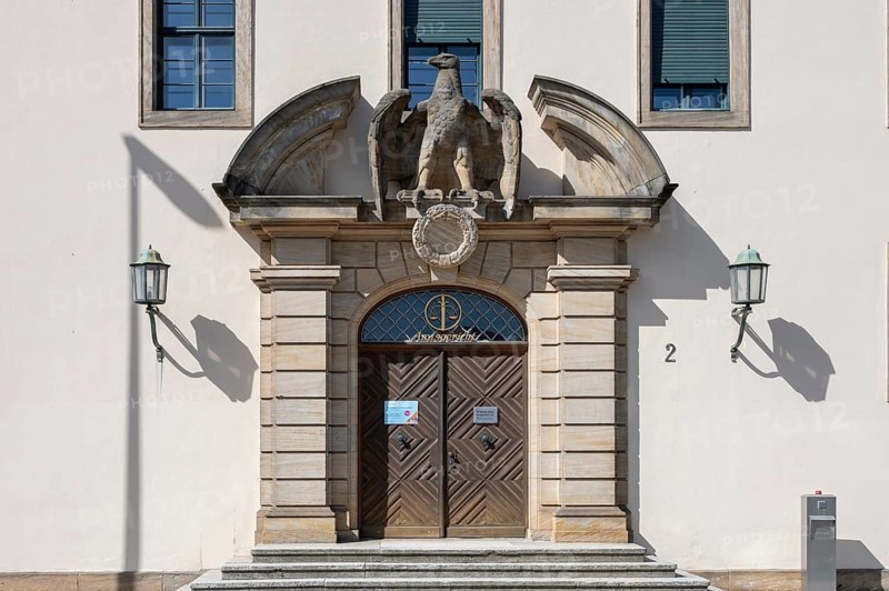 Former main portal of the district court, built 1938 to 1941, Sieboldstr. 2, Erlangen, Middle Franconia, Bavaria, Germany